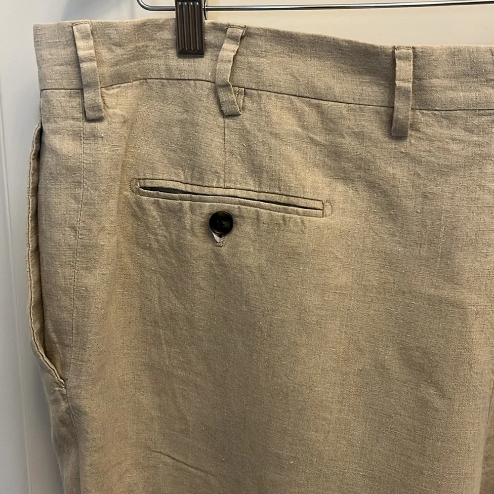 Paul Frederic Pleated Linen Pants Casual  Cream/Tan